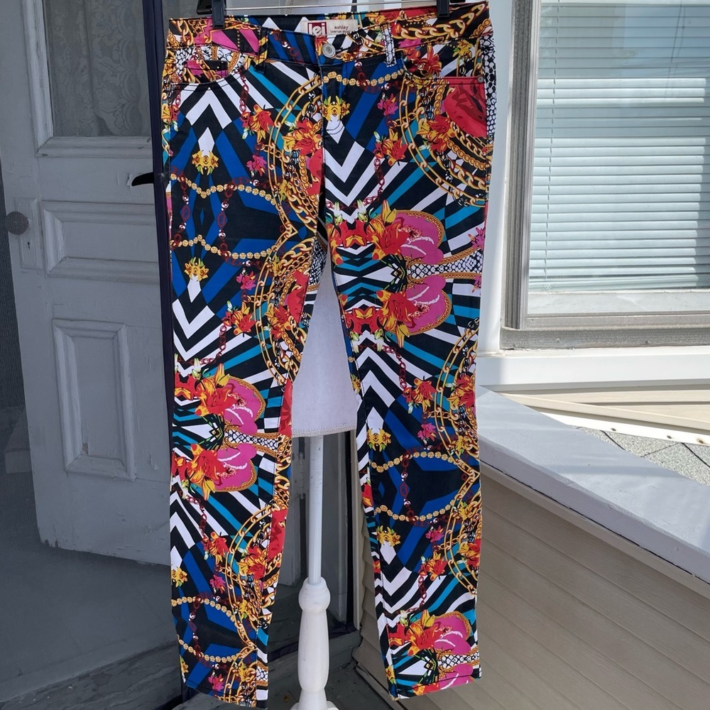 L.E.I. Ashley Lowrise Skinny Multicolor Printed Jeans Size 11